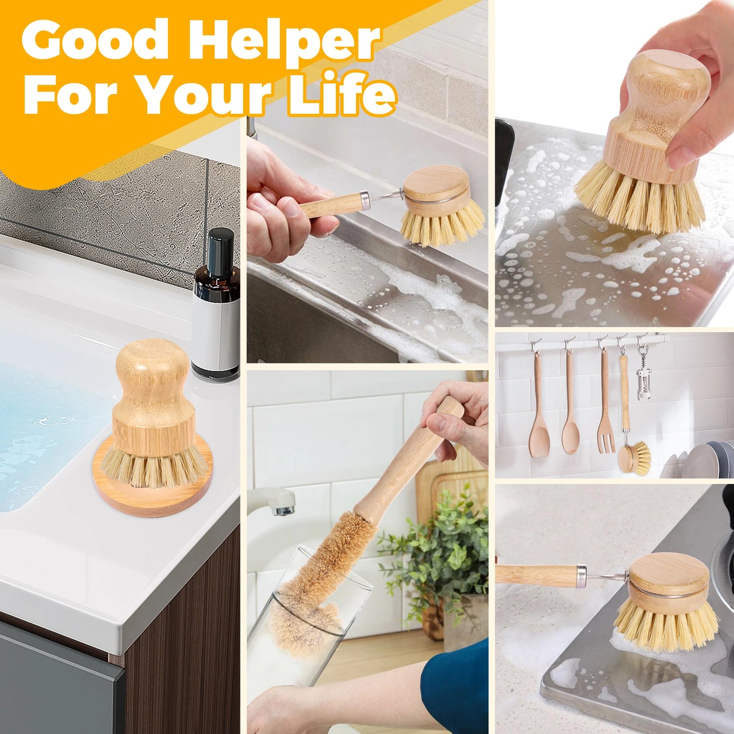 4/5Pcs Bamboo Dish Brush Set Pot Cleaning...