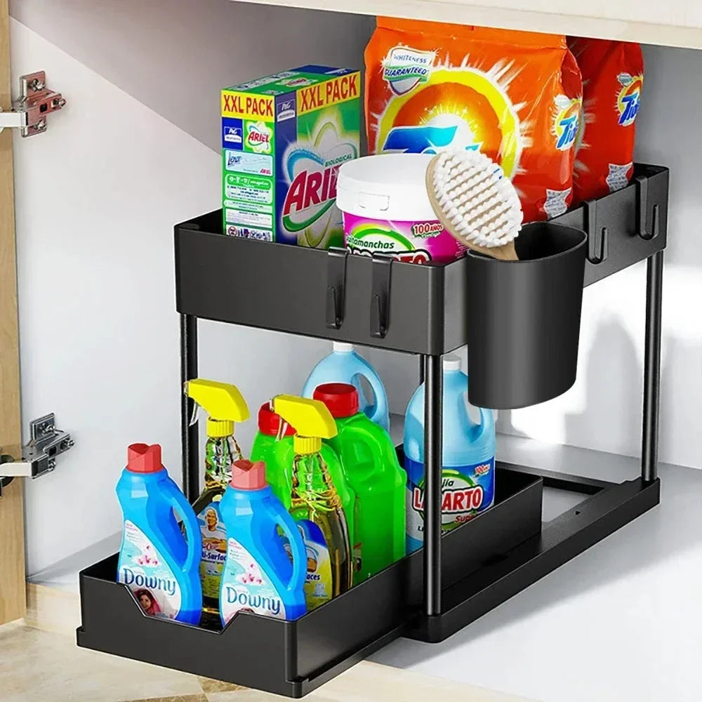 2 Tier Under Sink Organizer Sliding Cabinet...