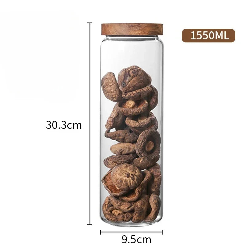 1pcs Wood Lid Orgnizer Glass Airtight Canister...