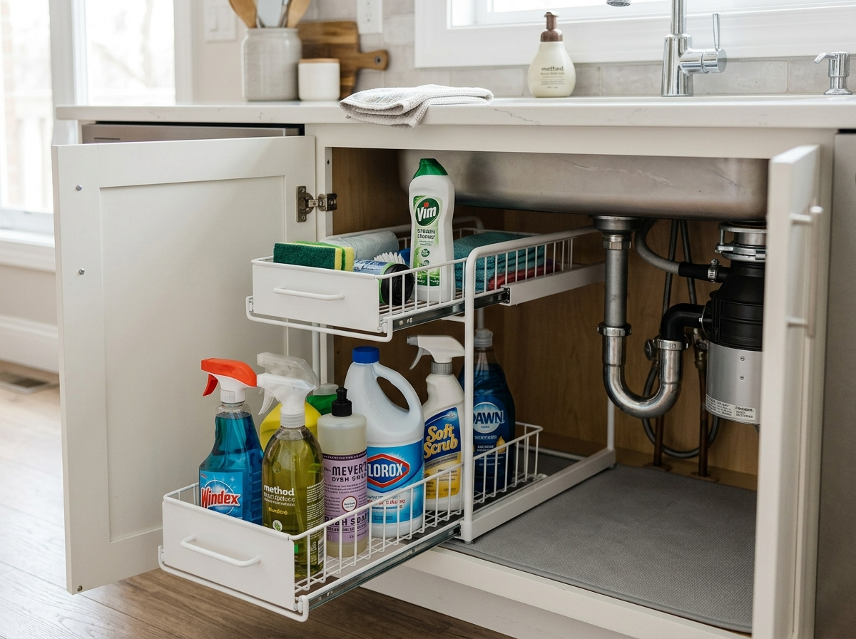 Under Sink 2 Tier Sliding Cabinet Basket...