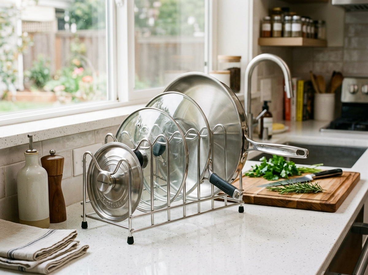 Stainless Steel Pot Lid Rack Detachable Pan...