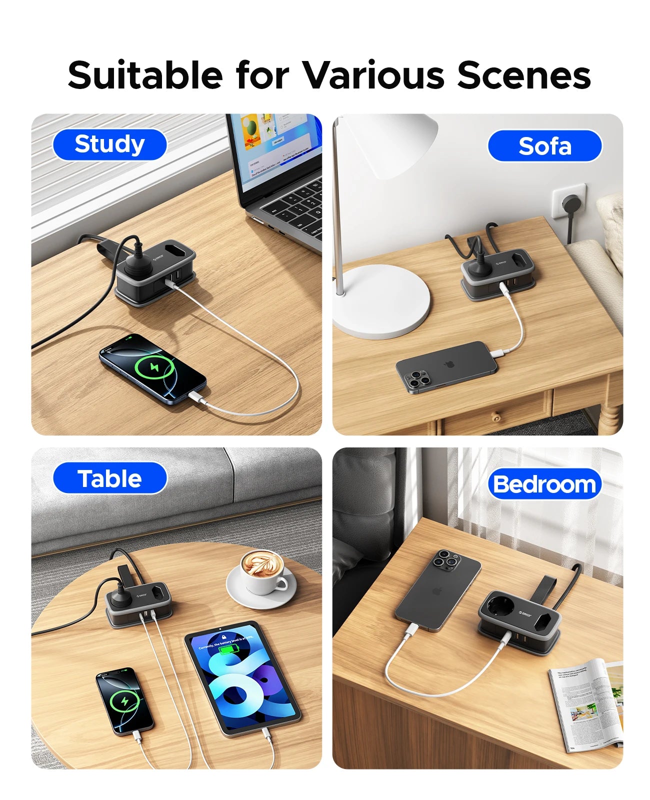 Travel Power Strip with USB-C — 5-in-1 Charging Station
