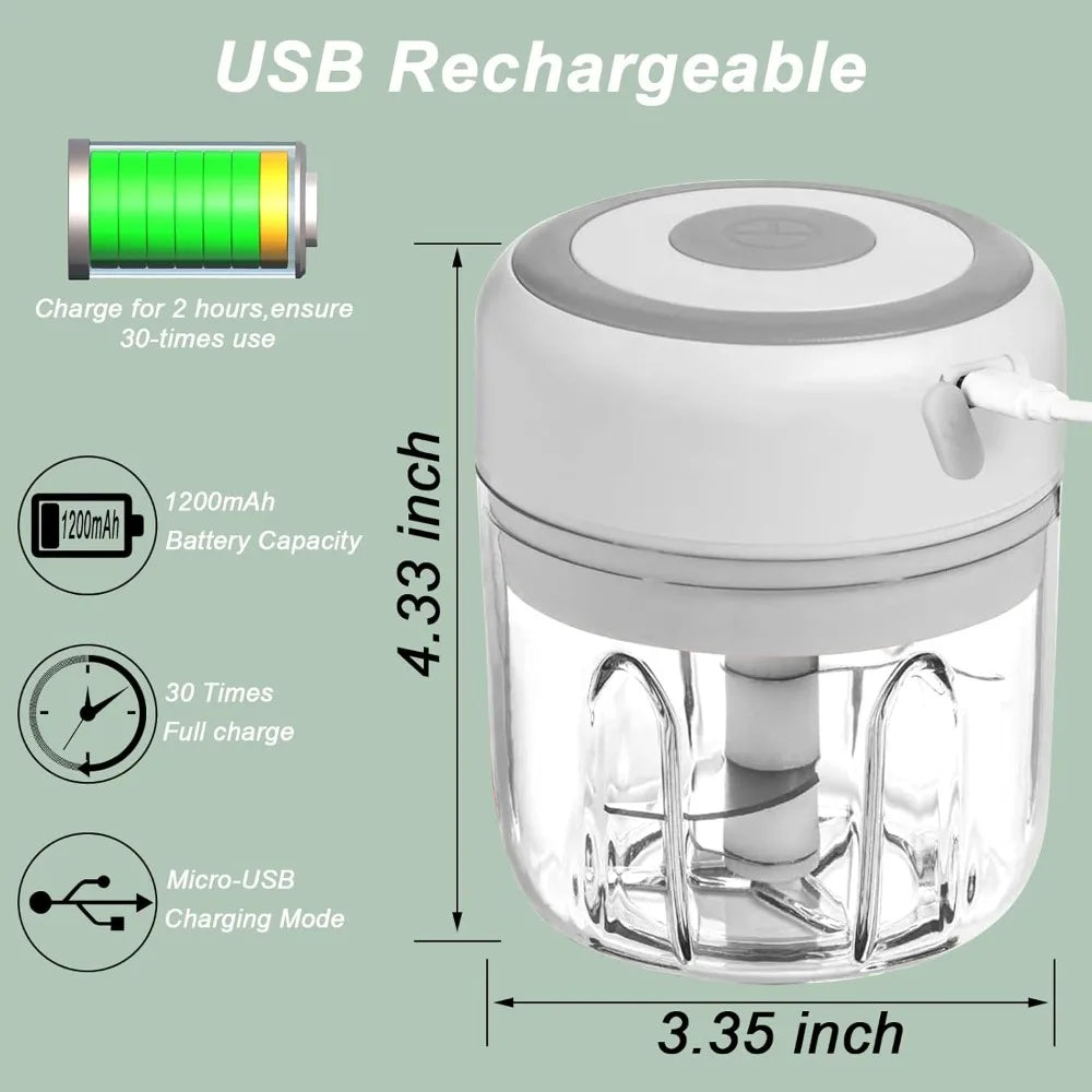 Electric Garlic Mincer & Mini Food Chopper — USB Rechargeable, 250ml