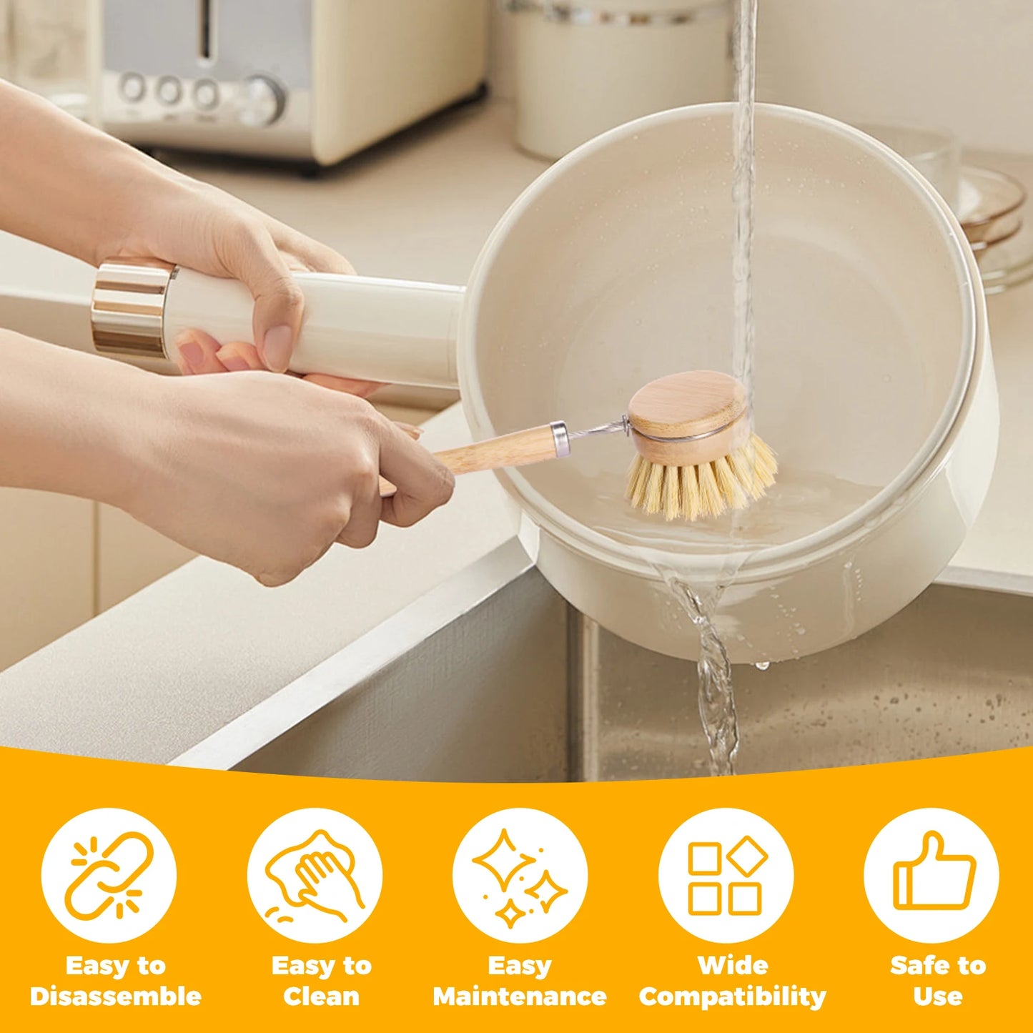 4/5Pcs Bamboo Dish Brush Set Pot Cleaning...