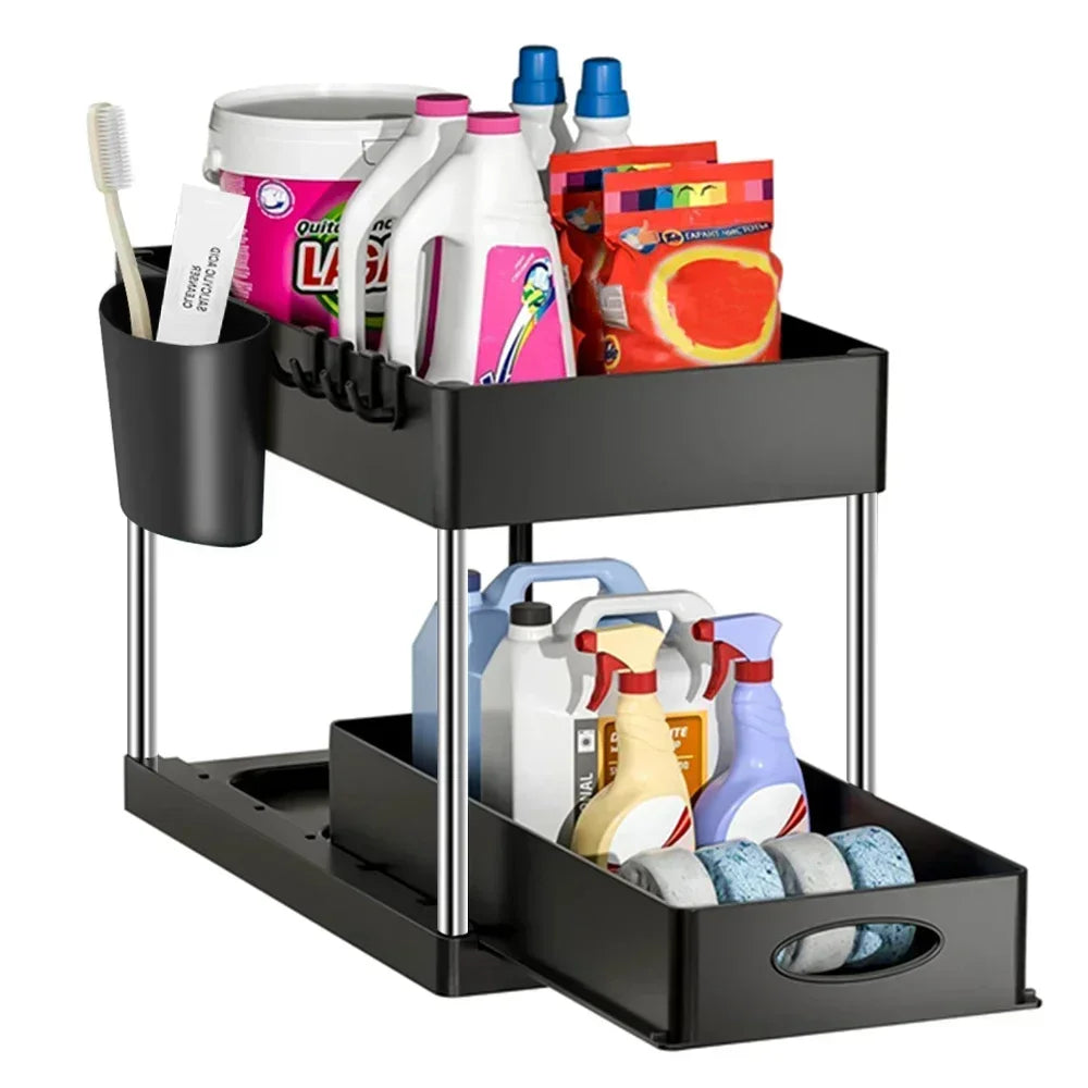 2 Tier Under Sink Organizer Sliding Cabinet...