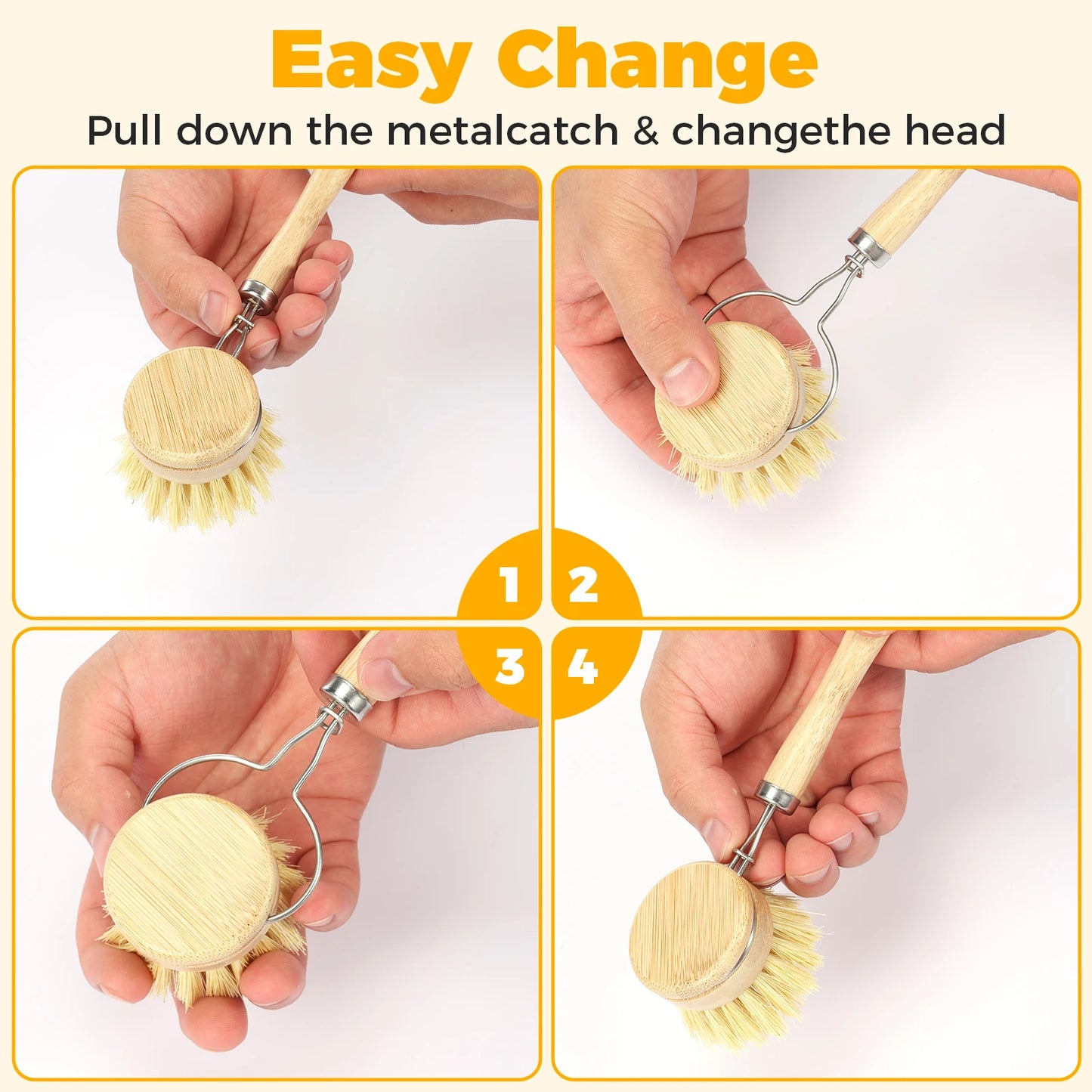 4/5Pcs Bamboo Dish Brush Set Pot Cleaning...