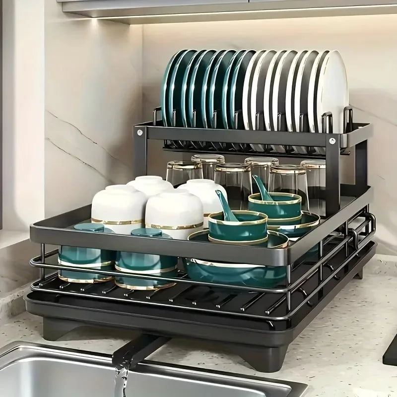 Double-Tier Extendable Dish Drainer –...