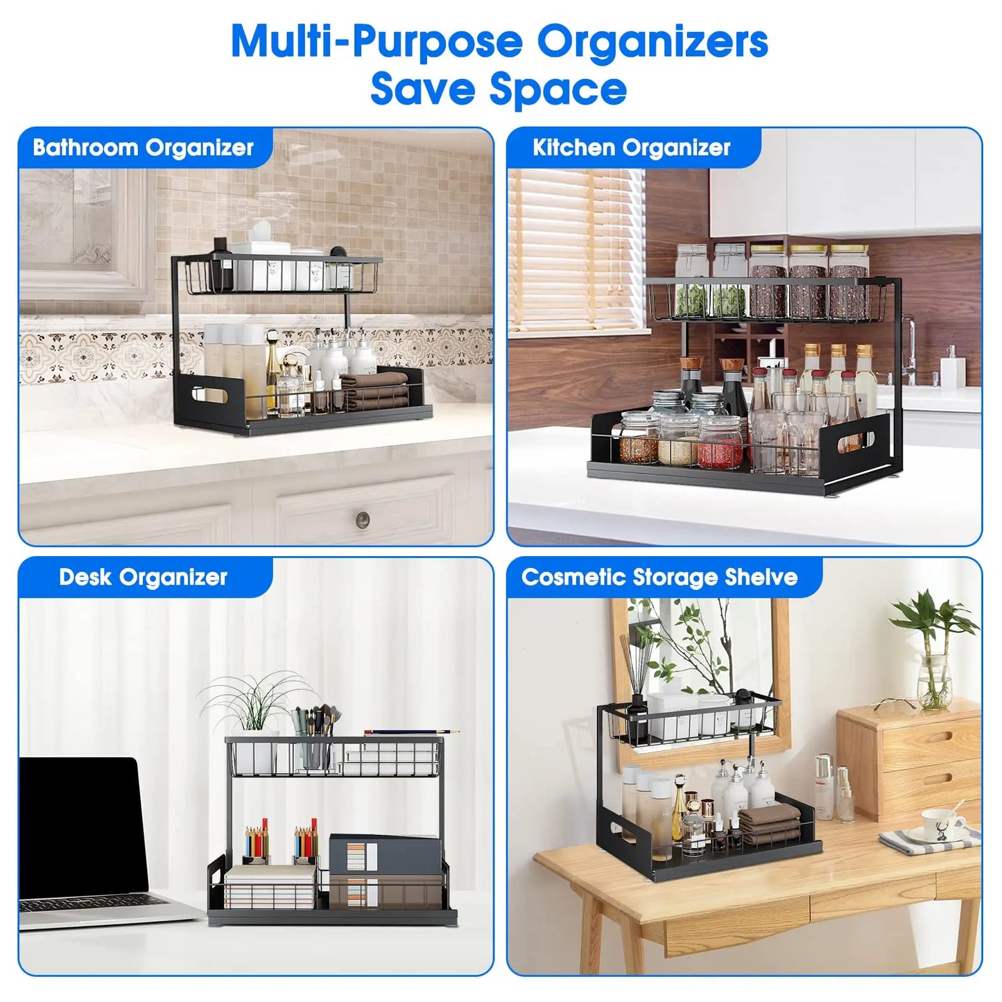 Under Sink 2 Tier Sliding Cabinet Basket...
