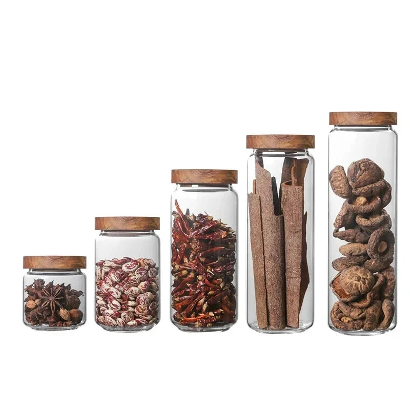 1pcs Wood Lid Orgnizer Glass Airtight Canister...