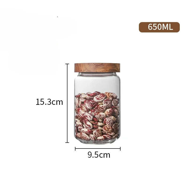 1pcs Wood Lid Orgnizer Glass Airtight Canister...
