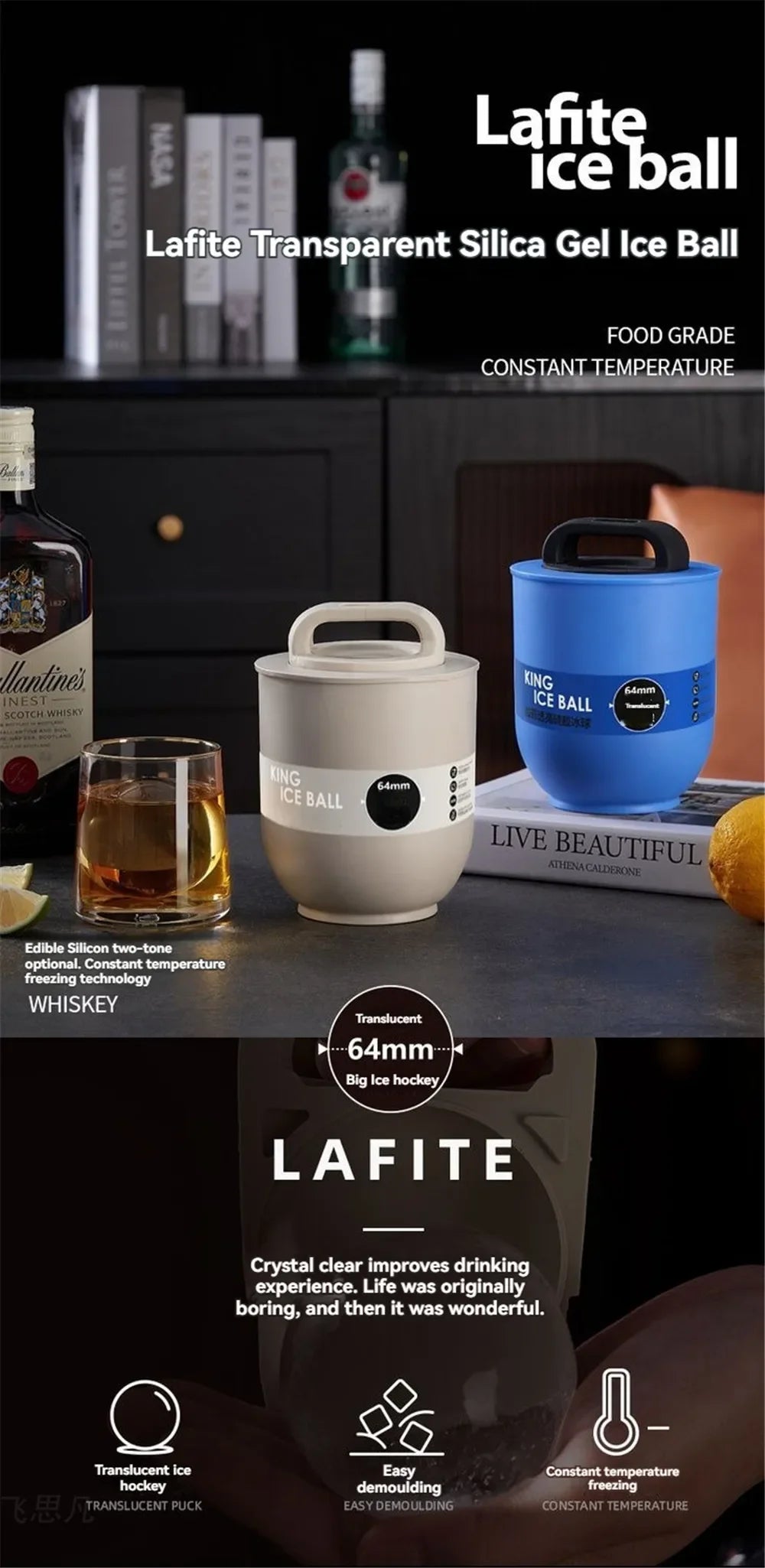 Clear Whiskey Large Ice Ball Mold No Bubbles...