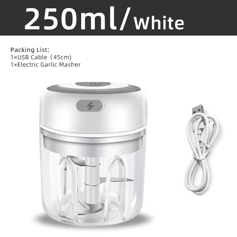 Electric Garlic Mincer & Mini Food Chopper — USB Rechargeable, 250ml