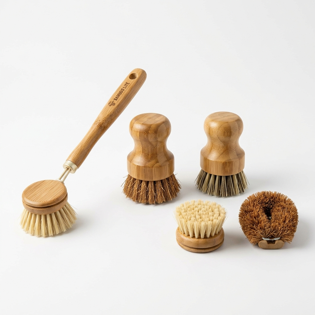 4/5Pcs Bamboo Dish Brush Set Pot Cleaning...