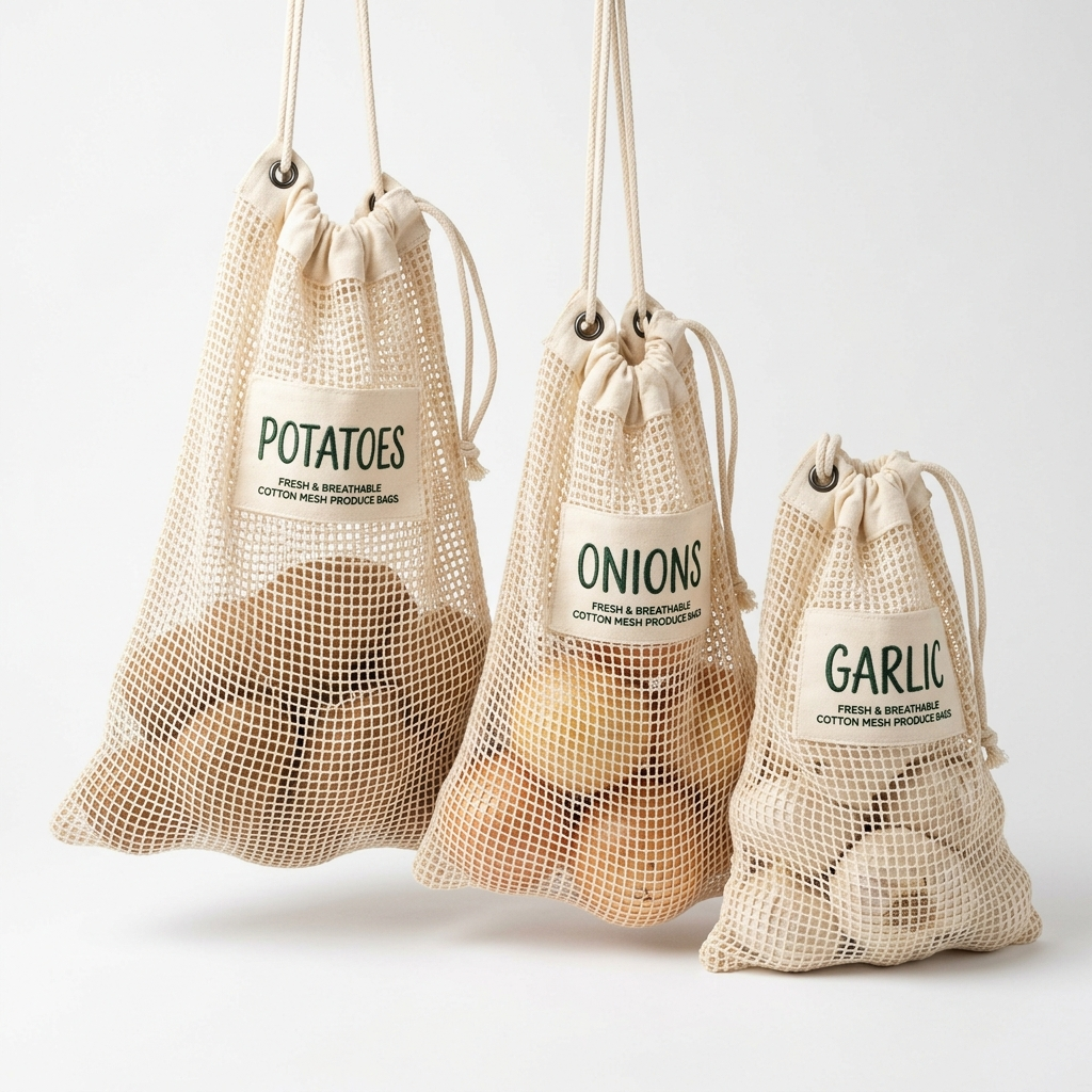 Reusable Vegetable Storage Bags — Onion, Potato & Garlic