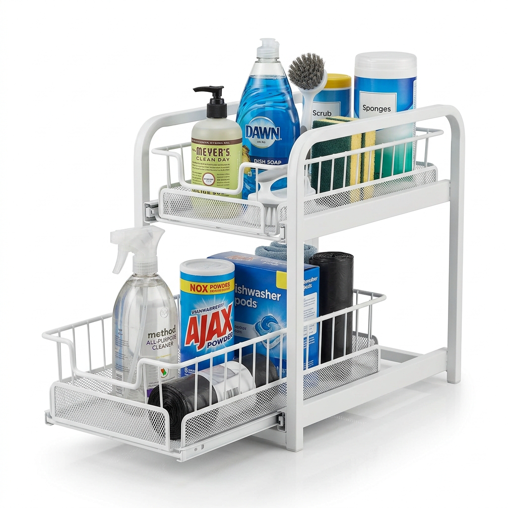2 Tier Under Sink Organizer Sliding Cabinet...