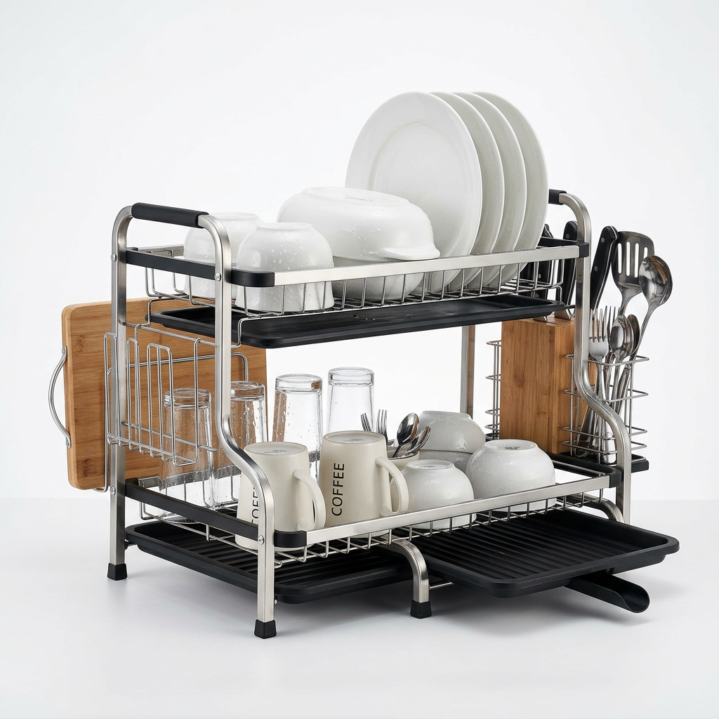 Double-Tier Extendable Dish Drainer –...
