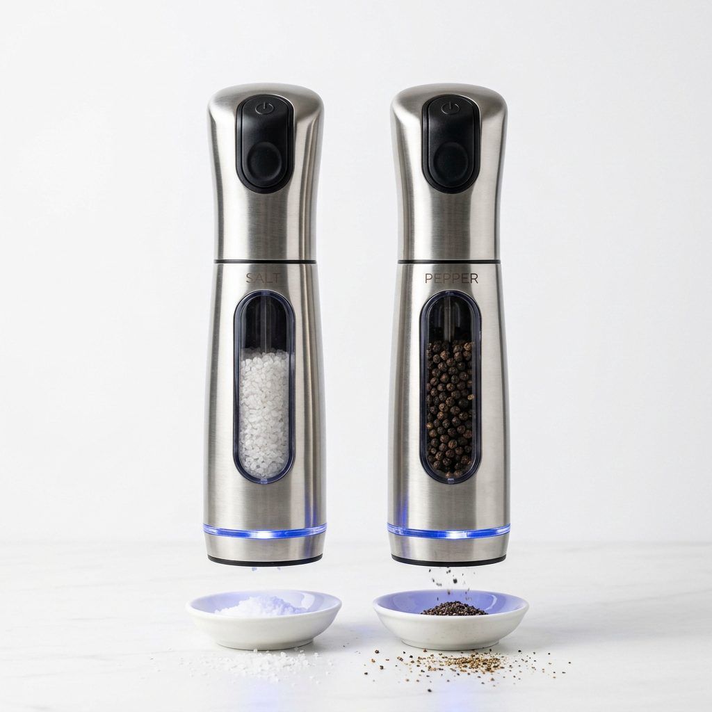 Electric Salt & Pepper Grinder Set — One-Touch with LED Light