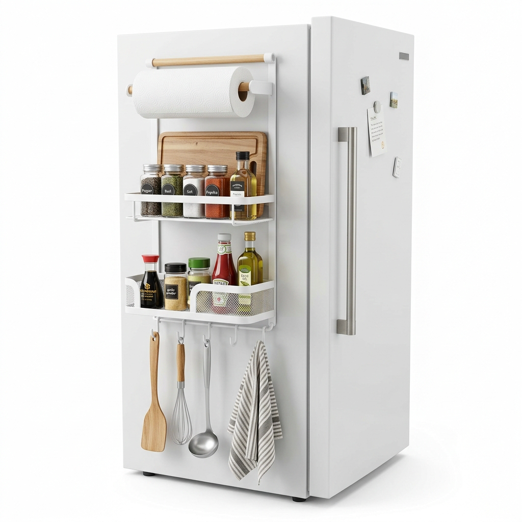 Magnetic Fridge Side Storage Rack — Space-Saving Kitchen Organizer