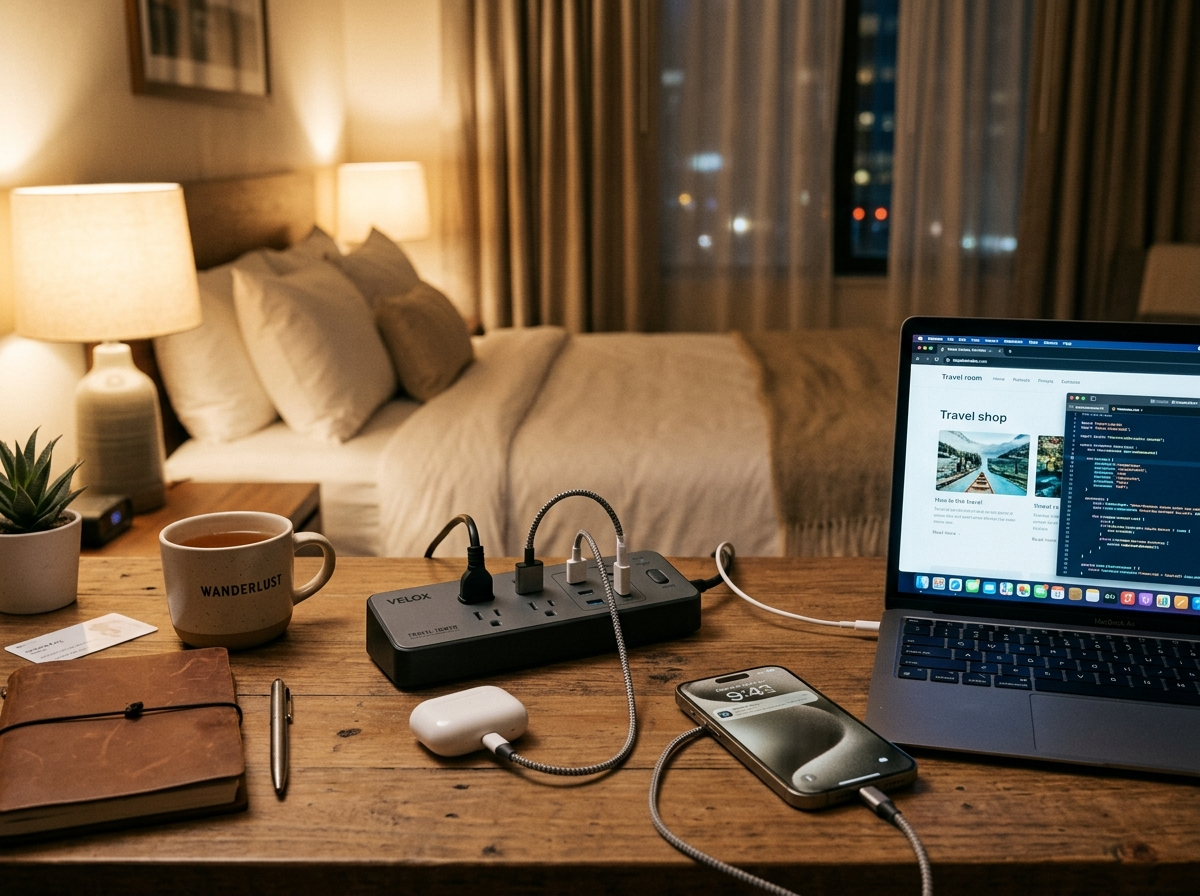 Travel Power Strip with USB-C — 5-in-1 Charging Station