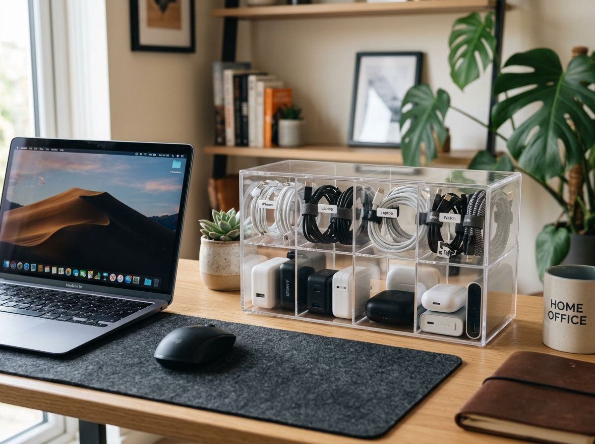 Transparent Cable & Accessories Storage Box with Lid