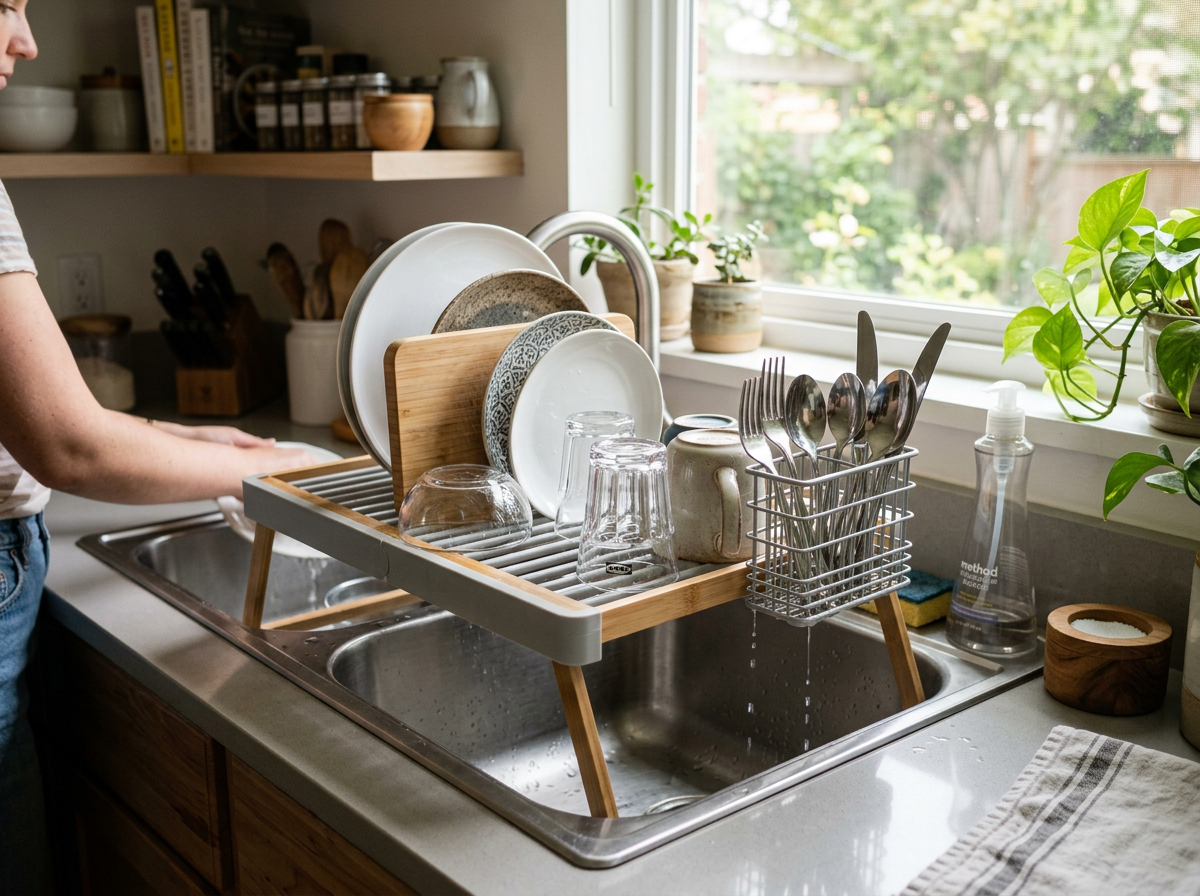 Foldable Triangle Dish Rack Kitchen Sink...