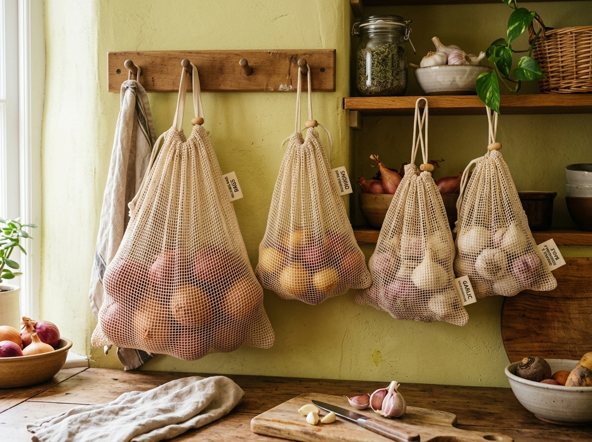 Reusable Vegetable Storage Bags — Onion, Potato & Garlic