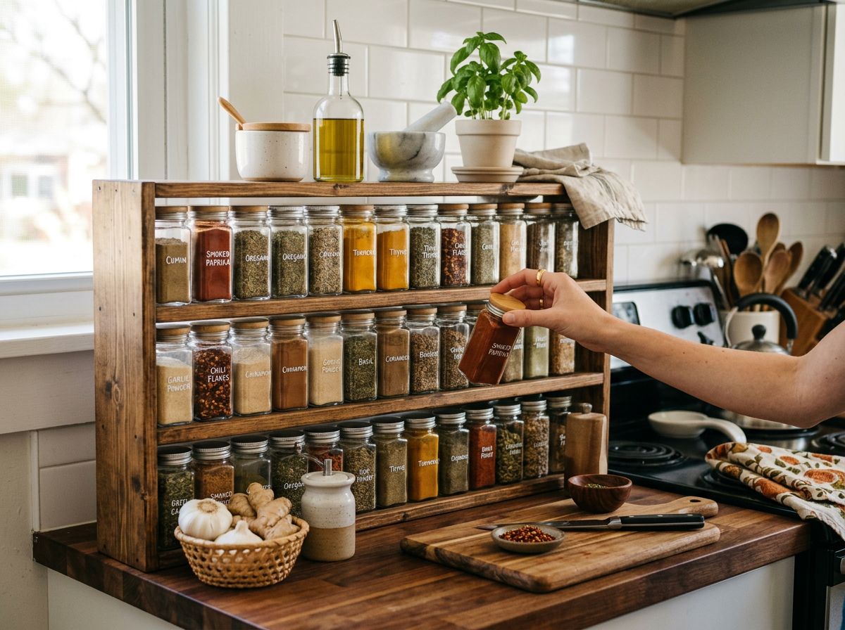 Kitchen Spice Storage Shelf with Drainage...
