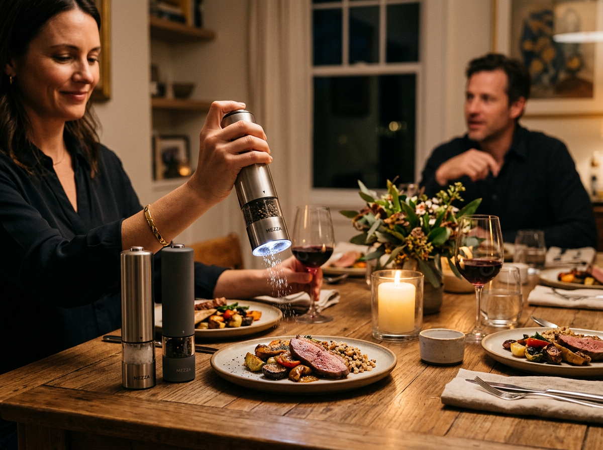 Electric Salt & Pepper Grinder Set — One-Touch with LED Light